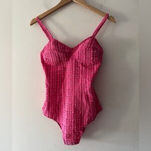 Lisa Marie Fernandez Goldwyn Maillot Striped Seersucker One-Piece Swimsuit Pink